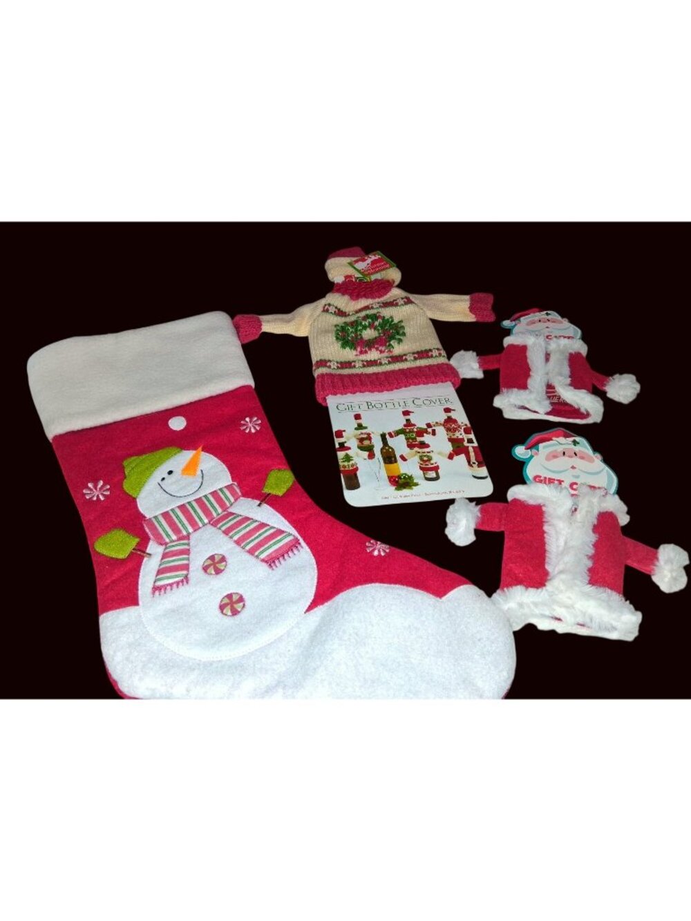 Christmas Snowman Stocking & Santa Bottle Covers Set